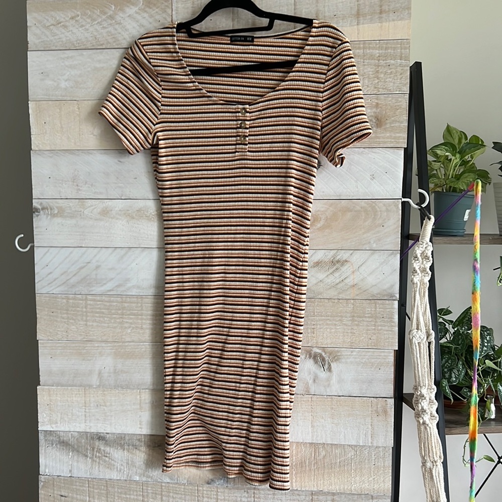 Muted Orange and Black Striped Dress Size M